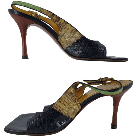 Giuseppe Zanotti Italy Alligator lizard Leather Slingback Open-toe Heels Womens - Picture 3 of 12